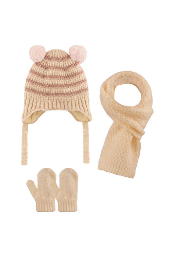 Aware Time Kitti 0-12 Months Girl's Fleece Scarf Beanie Gloves 3-Piece Set