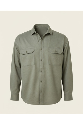 Valiberta Men's Slim Fit Corduroy Shirt with Double Pockets - Light Khaki