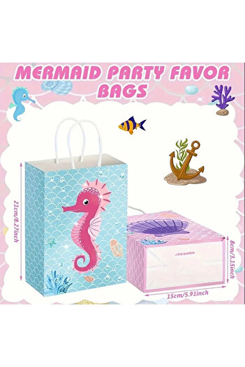 Store Mermaid Themed Party Gift Bag Set - 15 Pieces