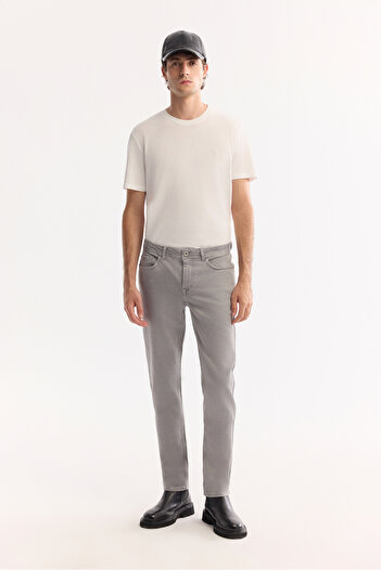 Avva Men's Gray Classic Waist Piece Dye Cotton Washed Berlin Slim Fit Jean Pants A52Y3509