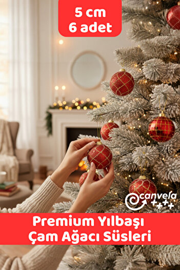 CANVELA Christmas Pine Tree 6 Pieces Luxury Ball Ornaments Red Striped New Year Christmas Pine Tree Balls