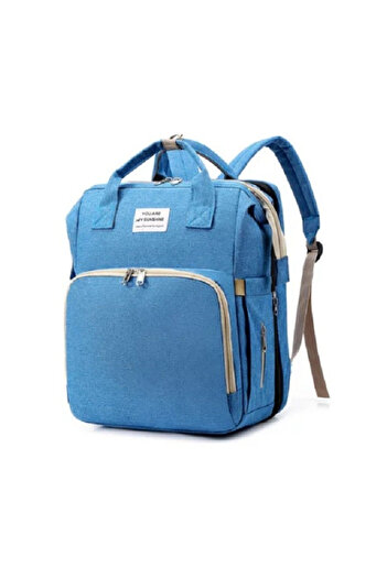 Toyska Rucsac Multifunctional pentru Mamici cu Patut Pliabil si Baza de Schimbat, Albastru Deschis