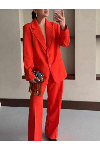 MODAGK Wide Fit Double Button Jacket Pants Set Orange