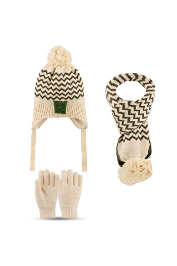 Aware Time Kitti 4-8 Years Old Children's Fleece Scarf Beanie Gloves 3-Piece Set