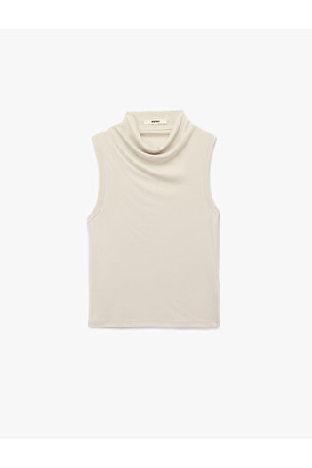 Koton Modal Kumaş Slim Fit Drape Detaylı Dik Yaka Kolsuz Bluz