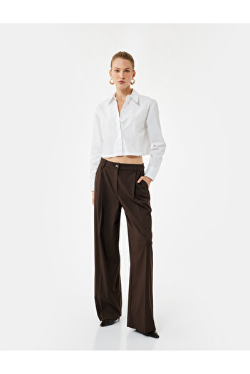 Koton Cămașă crop oversize din poplin cu mânecă lungă și guler clasic