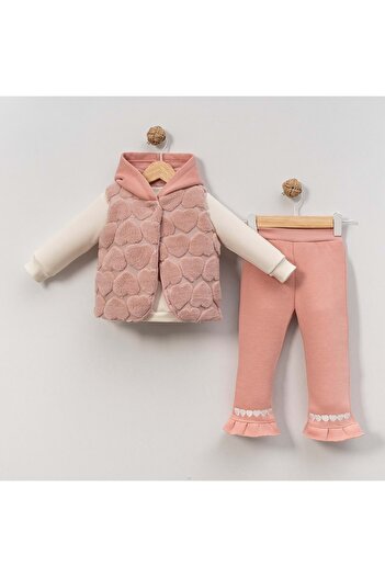 LOVE MAXX Hooded Heart-Detail Vest Top and Bottom Set Dusty Rose