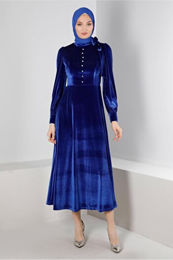 Alvina Velvet Dress with Flounced Skirt - 43437