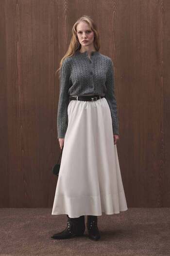 Hooopstore Cotton White Skirt with Elastic Waist