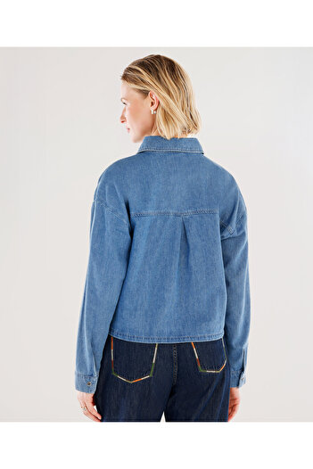 Yargıcı Nakışlı Detaylı Uzun Kollu Denim Gömlek