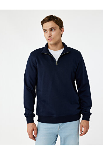 Koton Long Sleeve Ribbed Basic Half Zip Sweatshirt