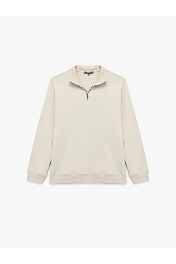 Koton Long Sleeve Ribbed Basic Half Zip Sweatshirt