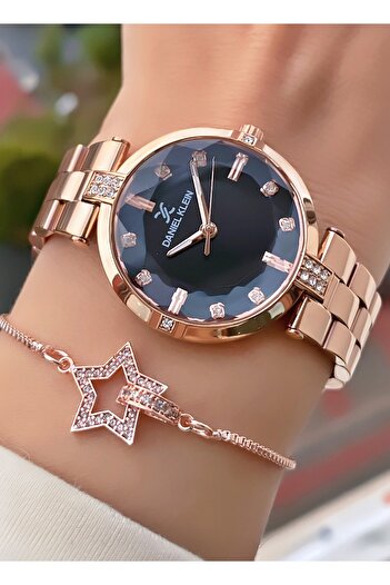 Daniel Klein Rose Gold Color New Season Cut Glass 2 Years Warranty Women's Wristwatch - with Bracelet Gift