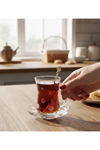 DECOSTYLE Paşabahçe 6'lı Keyif dekorlu Kulplu Çay Bardağı Seti 12