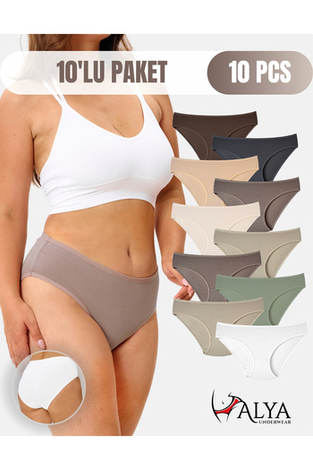 ALYA UNDERWEAR سراويل داخلية نسائية قطنية عالية الخصر - زلات أساسية، ملونة، 10 عبوات (متعددة الألوان - X37)