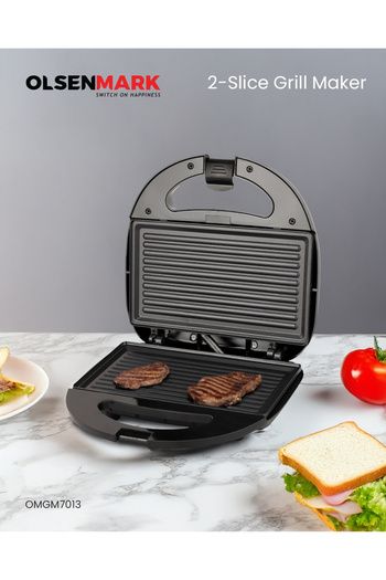 Olsenmark 2 Slice Grill Maker Omgm7013, 750w Sandwich Maker Non-stick Plates, 2 Year Warranty