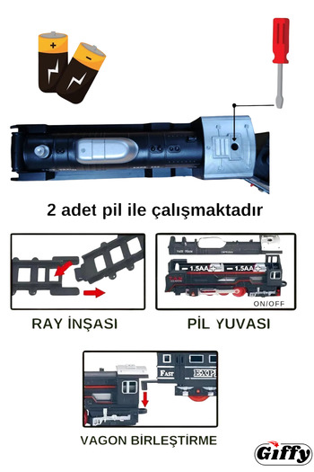 welcomein Oyuncak 23 Parça Işıklı Klasik Tren Seti 96Cm 3 Farklı Ray Modeli Pilli Retro Tren
