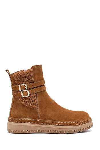 Derimod Women's Tan Zippered Suede Leather Teddy Boots 25Wfd131910