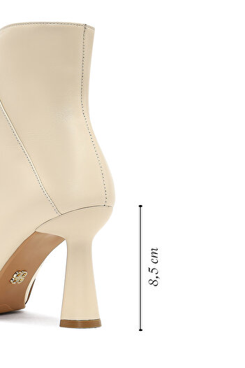 Derimod Women's Cream Zippered Thin Heeled Leather Boots 25Wfd130718