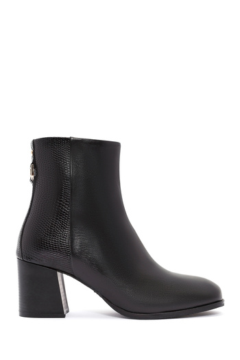 Derimod Women's Black Zippered Thick Heeled Leather Boots 25Wfd161014