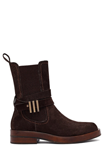 Derimod Women's Brown Zippered Suede Leather Boots 25Wfd202510