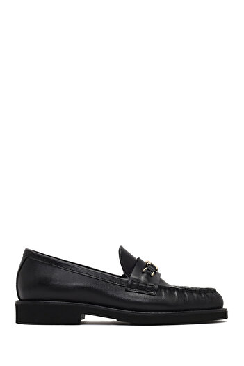 Derimod Women's Black Buckle Leather Loafer, Winter Shoes 25Afd230118