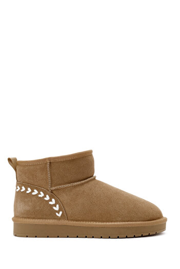 Derimod Women's Camel Fur Detailed Suede Leather Teddy Boots 25Wfd478010
