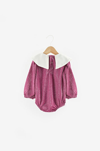 Le Mabelle Fuchsia Collar Detailed Glitter Baby Girl Jumpsuit - Bailey