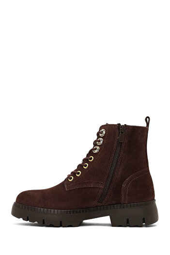 Derimod Women's Brown Zippered Thick Soled Suede Leather Boots 25Wfd420410