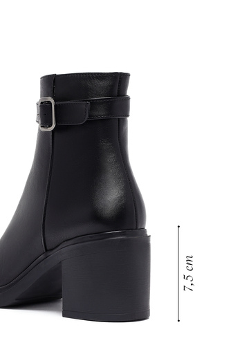 Derimod Women's Black Zippered Thick Heeled Leather Boots 25Wfd153318