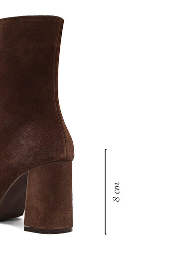 Derimod Women's Brown Zippered Thick Heeled Suede Leather Boots 25Wfd130810