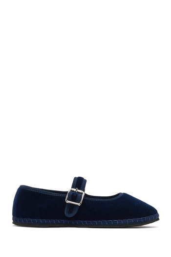 Derimod Women's Navy Blue Buckle Fabric Ballerinas 25Afd20556F