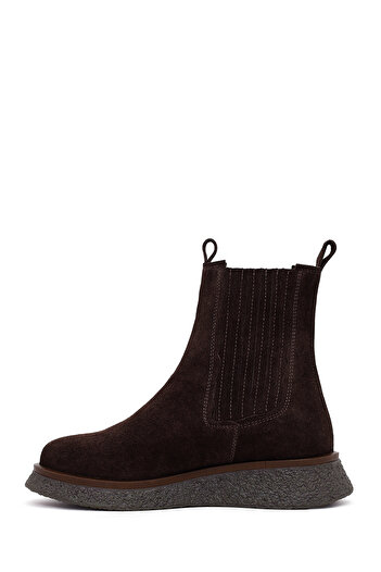 Derimod Women's Brown Thick Soled Suede Leather Chelsea Boots 25Wfd511410