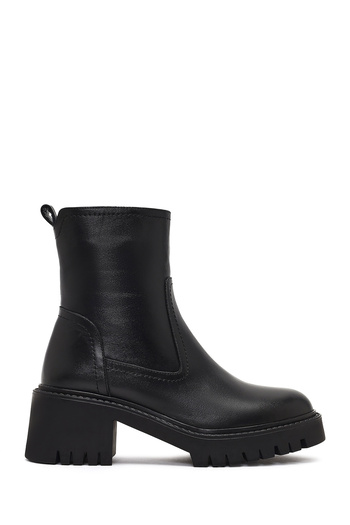 Derimod Women's Black Zippered Thick Soled Leather Boots 25Wfd230318