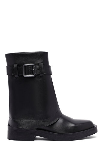 Derimod Women's Black Buckle Biker Leather Boots 25Wfd202618