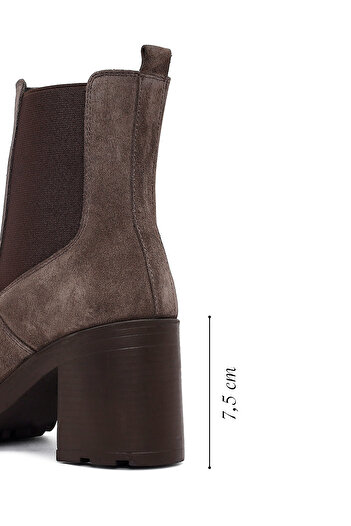 Derimod Women's Mink Zippered Thick Heeled Suede Leather Boots 25Wfd512110