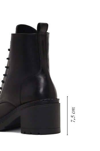 Derimod Women's Black Zippered Thick Heeled Leather Boots 25Wfd141118