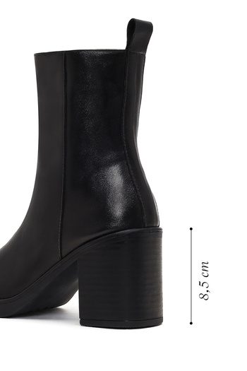 Derimod Women's Black Zippered Thick Heeled Leather Boots 25Wfd203018