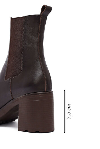 Derimod Women's Brown Thick Heeled Leather Boots 25Wfd153218