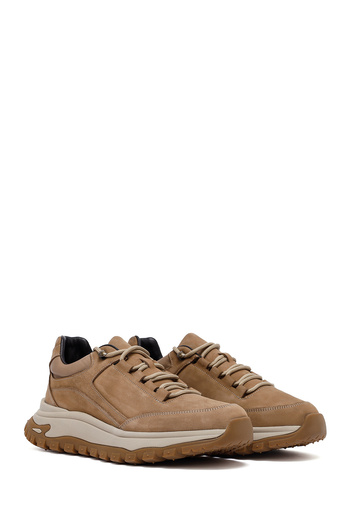 Derimod Erkek Bej Bağcıklı Kalın Tabanlı Nubuk Deri Casual Sneaker,Kışlık Spor Ayakkabı 25WFD6605V3