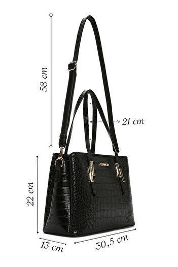 Derimod Women's Black Long Strap Crocodile Shoulder Bag 25Wbd2842E3