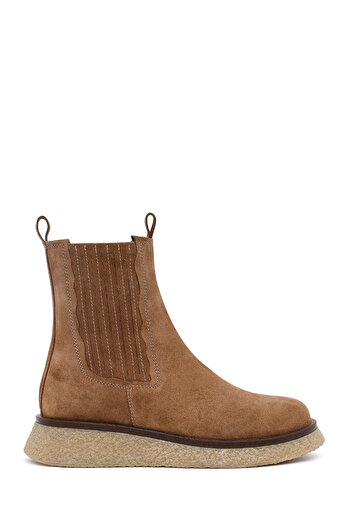 Derimod Women's Camel Thick Soled Suede Leather Chelsea Boots 25Wfd511410