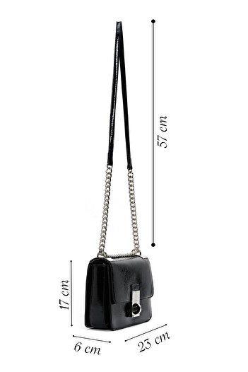 Derimod Women's Black Chain Strap Patent Leather Evening Dress Crossbody Bag 25Wbd271216