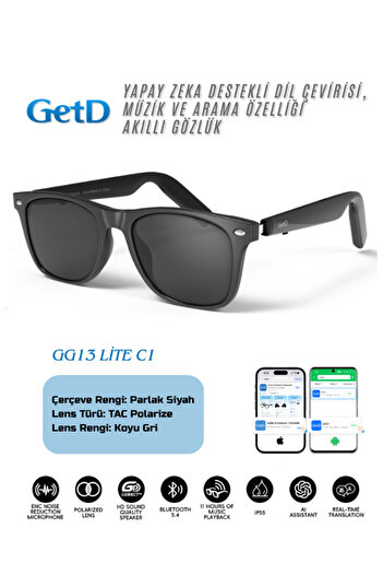 Get D GETD Akıllı Gözlük – Çeviri, Müzik ve Arama Özellikli Bluetooth Gözlük