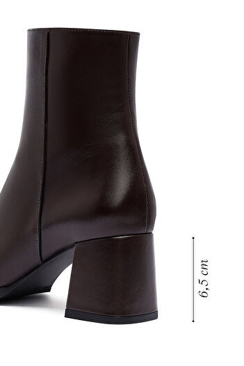 Derimod Women's Brown Zippered Thick Heeled Leather Boots 25Wfd132618