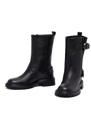 Derimod Women's Black Leather Biker Boots 25Wfd2024Ft