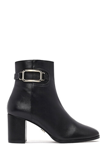 Derimod Women's Black Zippered Buckle Detailed Thick Heeled Leather Boots 25Wfd160818