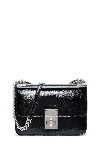 Derimod Women's Black Chain Strap Patent Leather Evening Dress Crossbody Bag 25Wbd271216