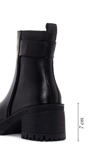 Derimod Women's Black Zippered Thick Heeled Leather Boots 25Wfd130318