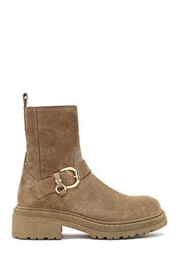 Derimod Women's Beige Zippered Thick Soled Suede Leather Boots 25Wfd183210